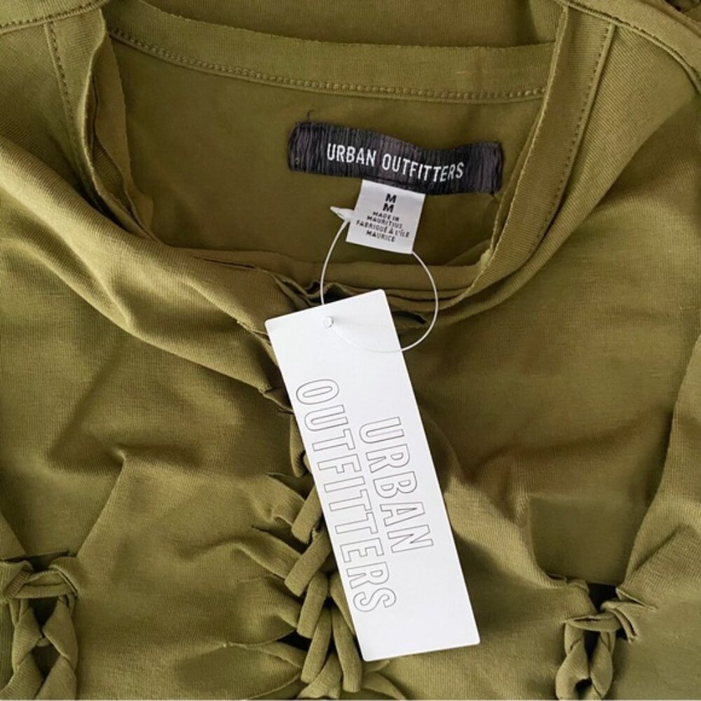 Urban Outfitters UO Slit Cut Out Macrame Mini Dress Olive Army Green New Medium - Picture 14 of 16